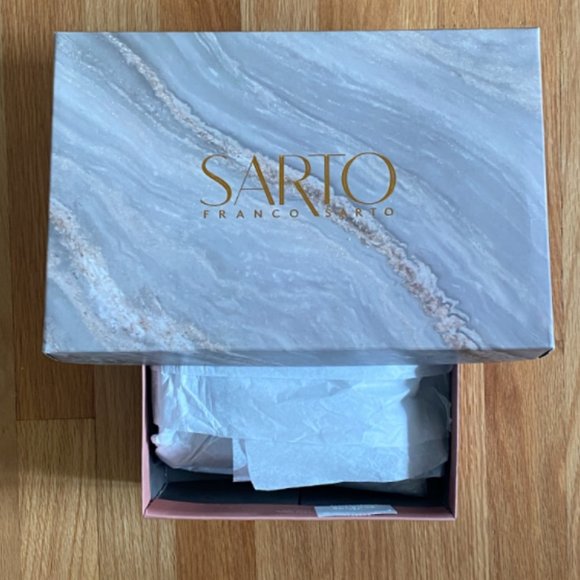 Franco Sarto "Matisse" Black Leather Ankle Bootie Gold Buckle Stacked Heel 6.5 - Picture 2 of 7